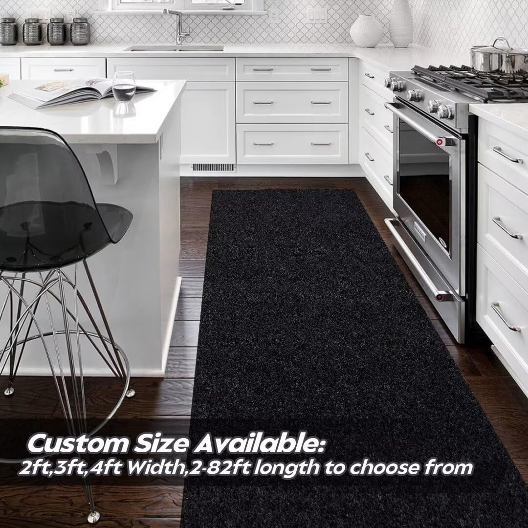 Gotohipi 2'x6' Runner Rug – Indoor Outdoor Utility Carpet,Large Waterproof Rugs with Non Slip Rubber Backed for Hallway Kitchen Entryway Balcony Garage Stair Laundry, Black