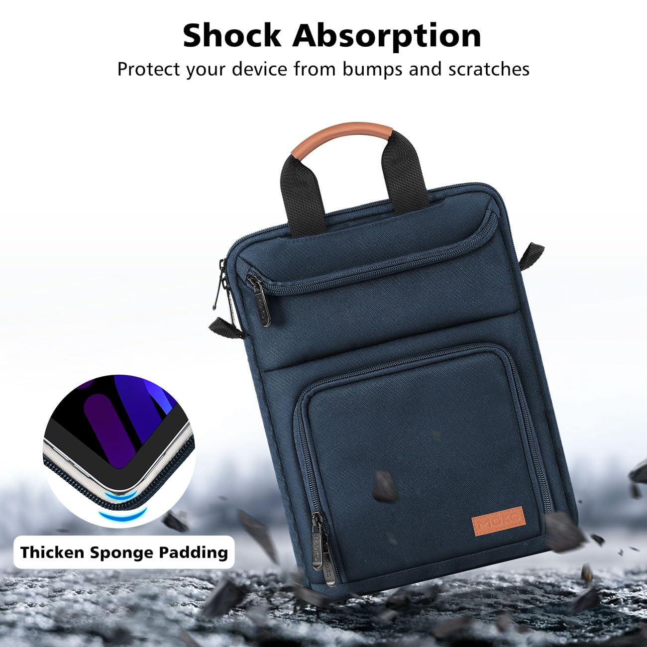 MoKo 9-11 Inch Tablet Sleeve Bag - Carrying Case Fits iPad Air, Pro 11, Tab S8/S9, with Shoulder Strap, Handle and Pockets, Indigo