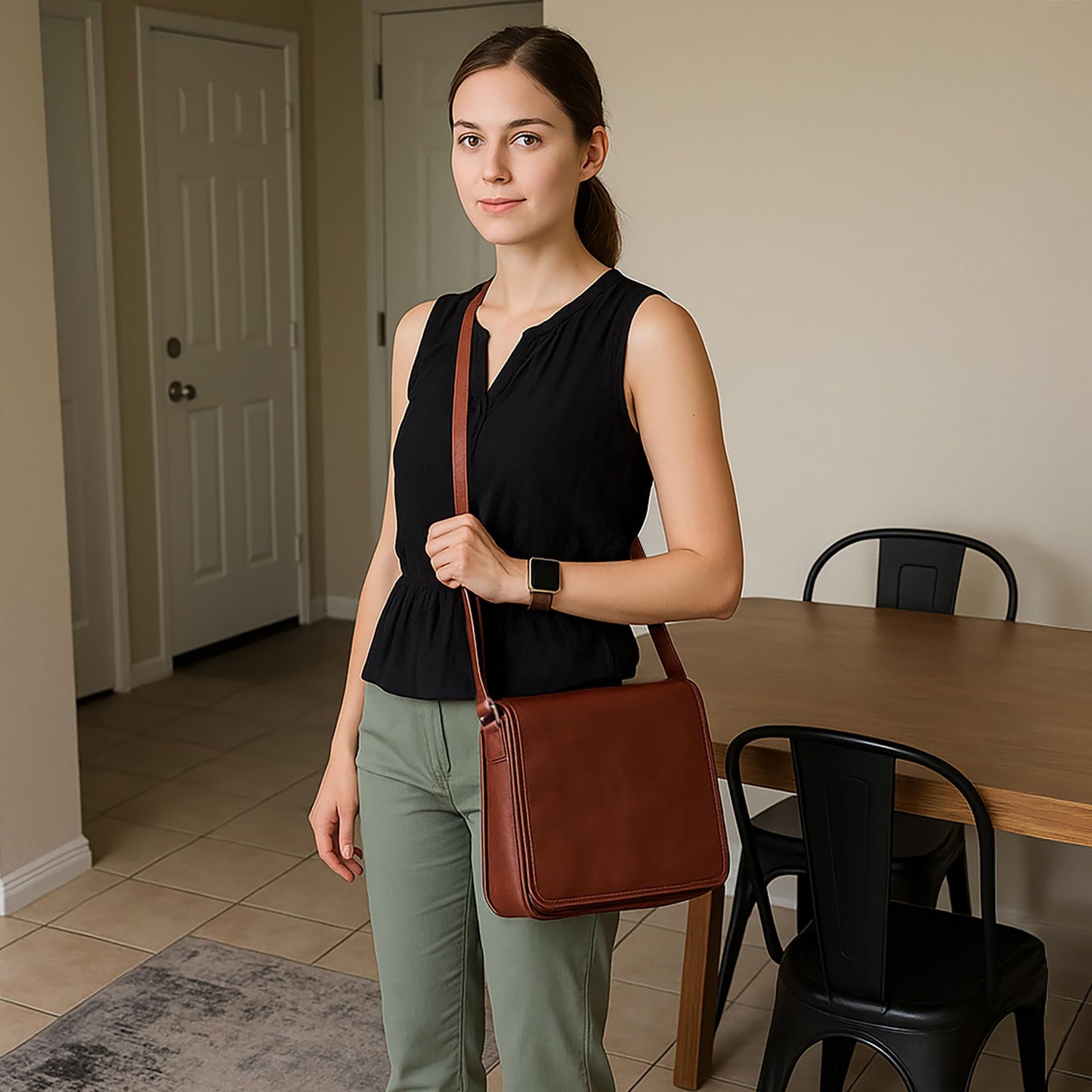 RUSTIC TOWN Leather Tablet iPad Messenger Bag - Shoulder Crossbody Satchel for Men and Women (11 inch)