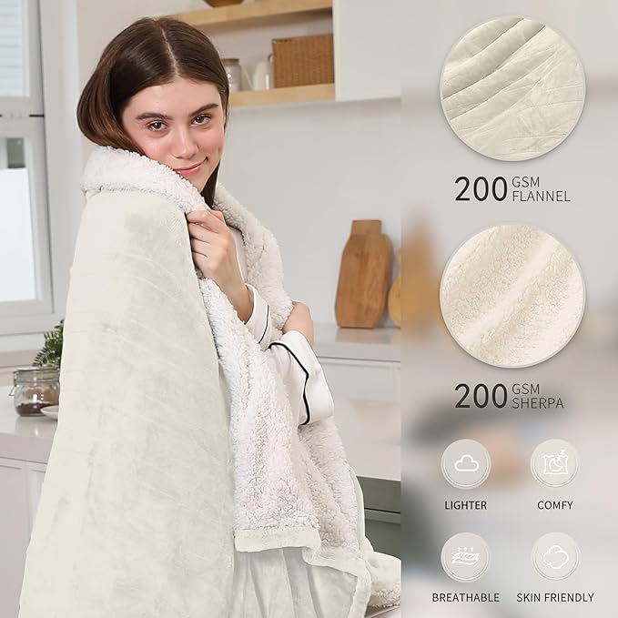 Electric Blanket King, Dual Control Heated Electric Blanket King Size with Flannel & Sherpa, Machine Washable Plush Heated Blanket 5 Heating Levels & 10 Hours Auto Off, Fast Heating, 100" x 90", White