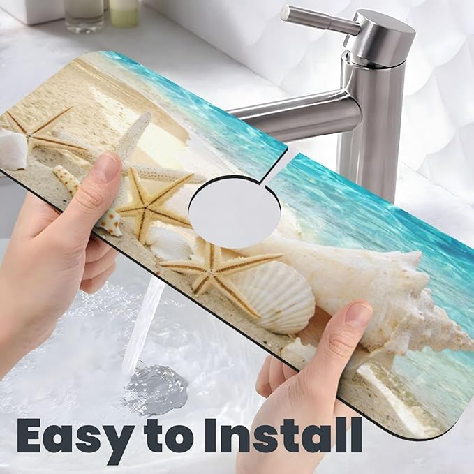 Summer Beach Starfish Sea Shell Blue Sky Sun Kitchen Sink Splash Guard Faucet