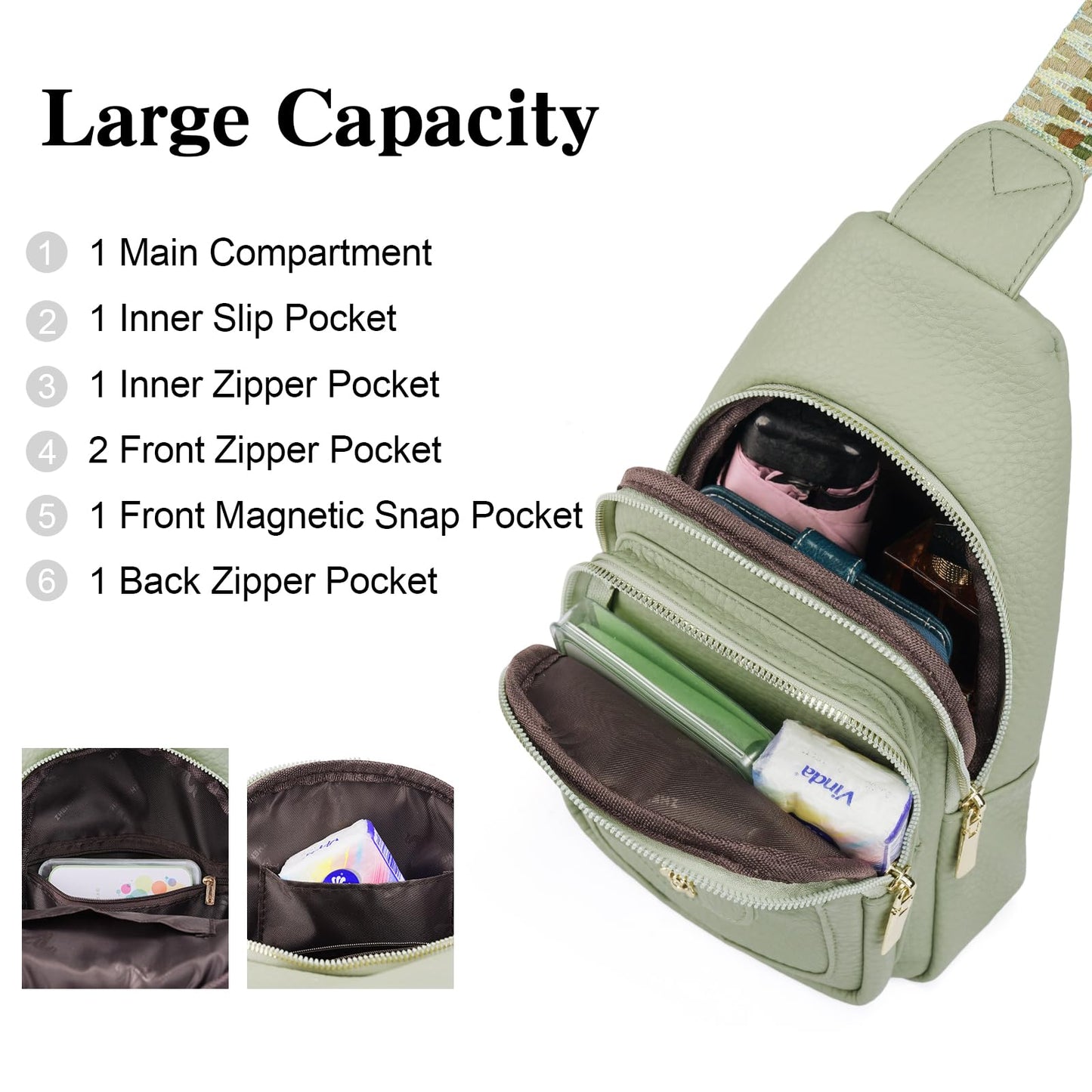 GAEKEAO Sling Bag Crossbody Bags for Women Vegan Leather Fanny Pack Chest Travel Anti Theft Purse Shoulder Bag handbags Gifts