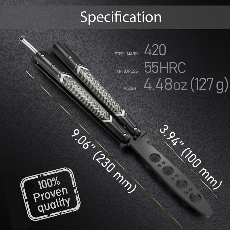 Butterfly Trainer - Practice Balisong - Butterfly Knives NOT Real NOT Sharp Blade - Cool Design - Black Dull Trick - Butter Fly Training - CSGO Fidget Toy - Gift for Husband, Father, Son, Teens K14B