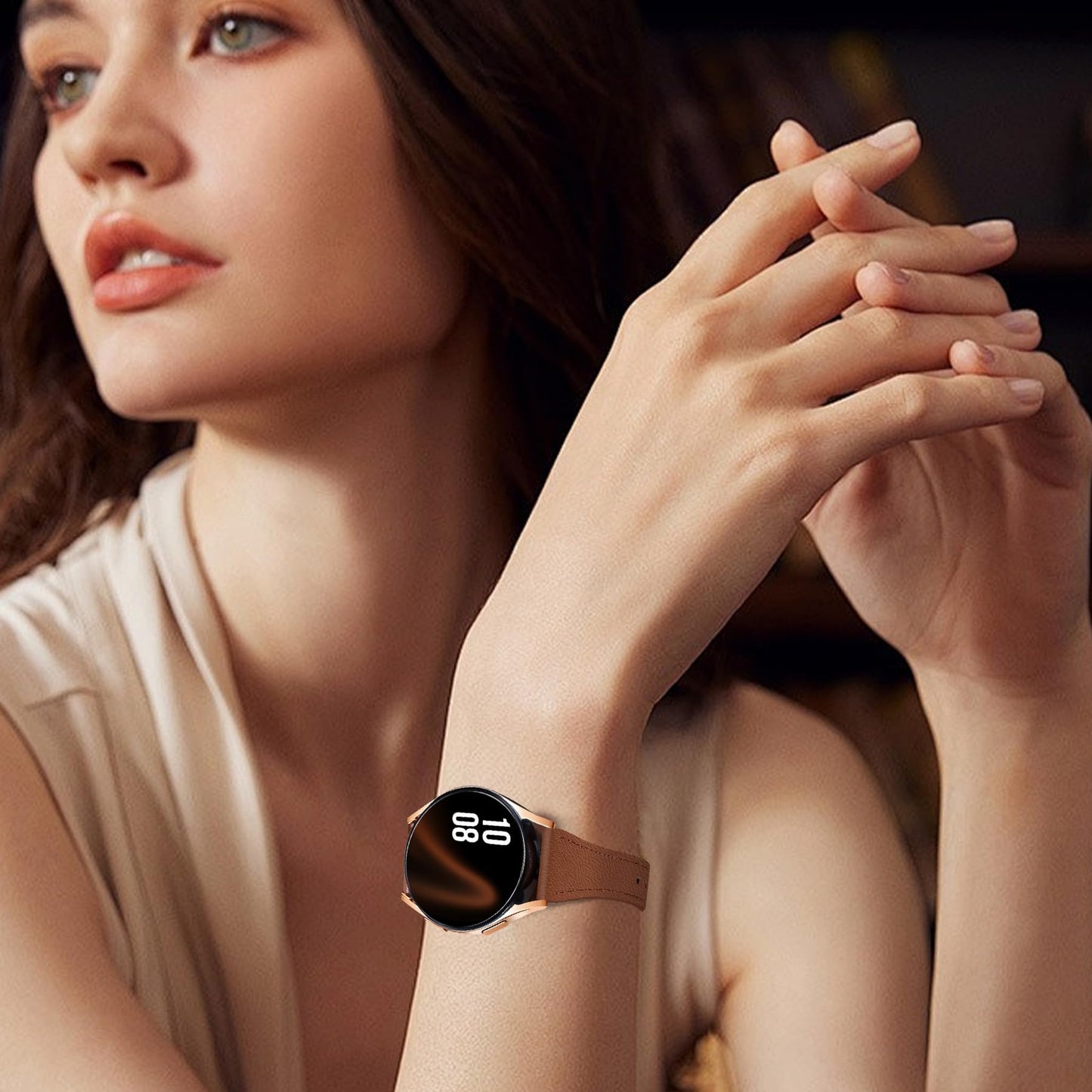 JR.DM 2 Pack Slim Leather Bands Women Compatible with Samsung Galaxy Watch 7/6/5/4/Active 2/4 Classic/6 Classic/5 Pro/FE 40mm 42mm 43mm 44mm 45mm 46mm 47mm, Top Leather Soft Watch Thin Straps，20mm