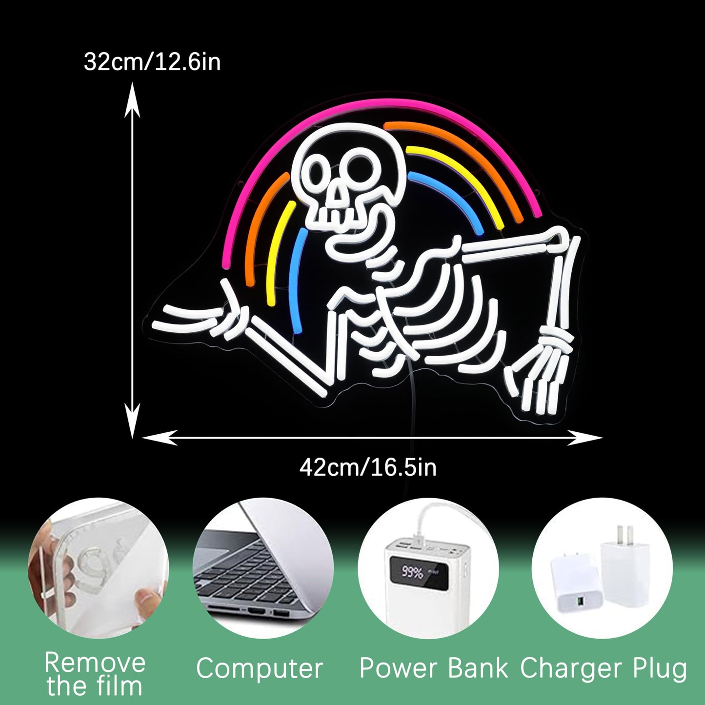 JLEWUINH Rainbow Skeleton Halloween Neon Sign Welcoming Skull Led Neon Light Colorful Rainbow Light Up Sign for Halloween Party Christmas Bedroom Man Cave Game Room(16.5 * 12.5in)