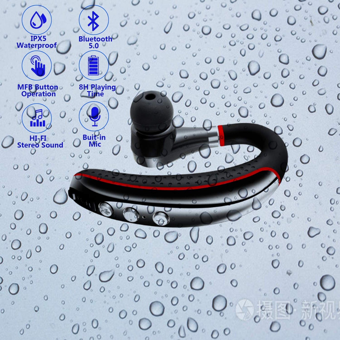 LSAPT Bluetooth Headset V5.0,Wireless Bluetooth Earpiece with Noise Canceling Mic for Cell Phone,Business Earphone for Driving/Trucker/Office,Sweatproof Headset for Android/iPhone-RED