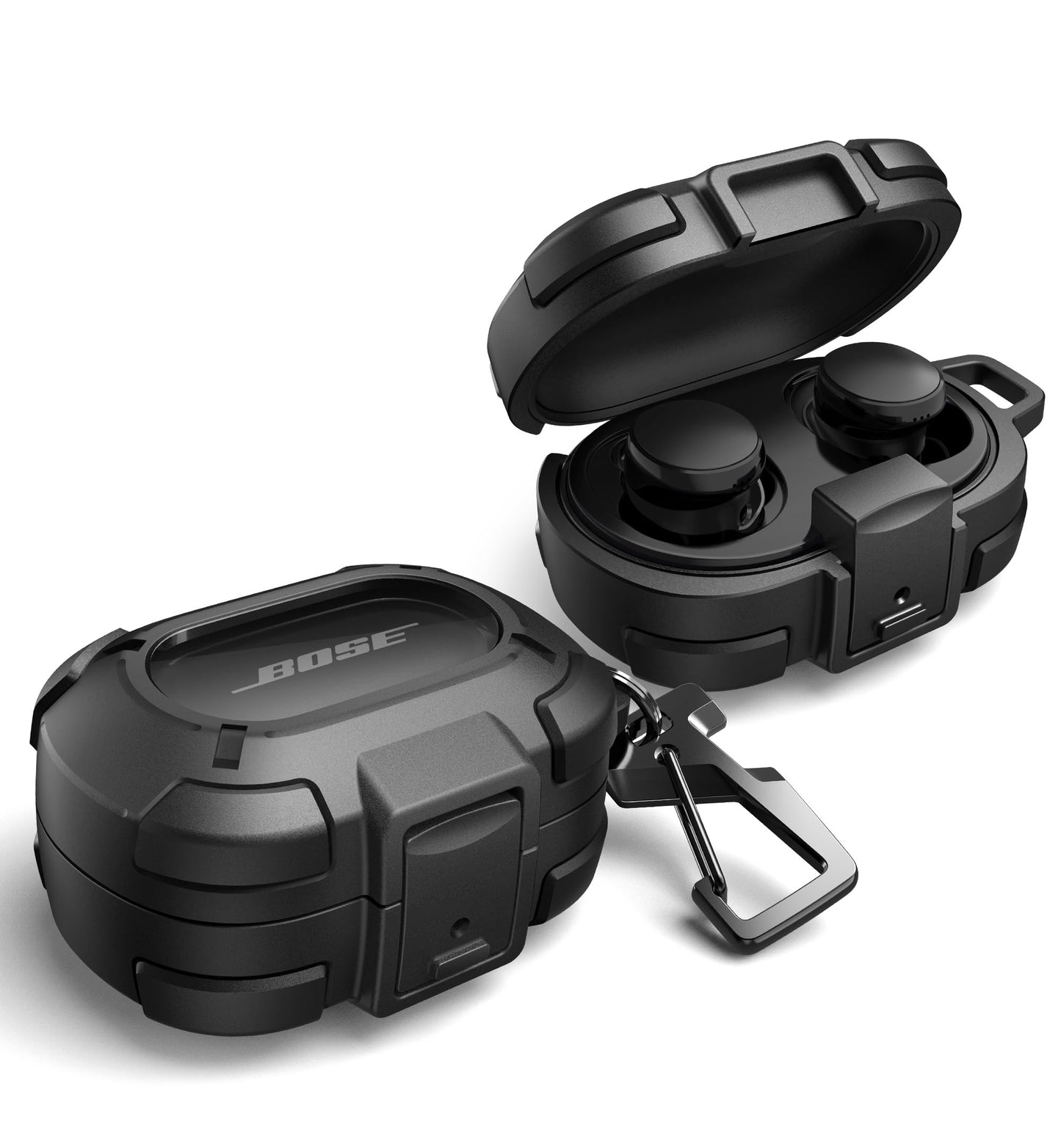 Dexnor for Bose QuietComfort Earbuds Protective Case with Drop-Proof Lock, Shockproof Rugged Bumper Cover with Carabiner & Keyring for Bose QuietComfort Earbuds 2024 Black（Charger not Included）