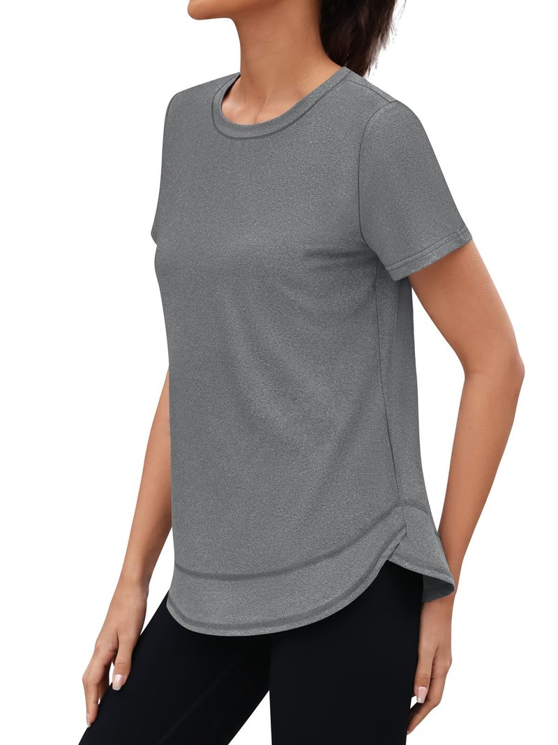 3rd hill Womens Workout Tops Short Sleeve Crewneck Sports Yoga Running Shirts Quick Dry Outfits Gray L