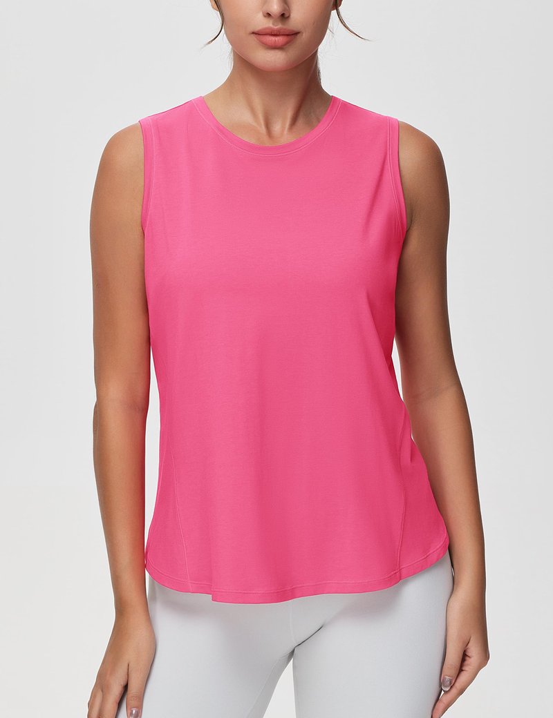 THE GYM PEOPLE Women's Workout Tank Tops Loose Fit Sleeveless Breathable Yoga Shirts with Side Slits Bright Pink