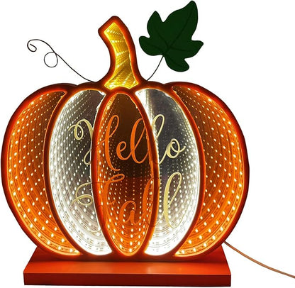 Infinity Fall Pumpkin Décor, Light Up Harvest Pumpkin Lights with USB Powered,8.58 Inch H Standing Fall Pumpkin for Table,Shelf or Room Decoration