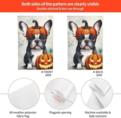 Halloween Boston Dog Pumpkin Garden Flag Welcome Party Outdoor Outside Decorations Picks Home House Garden Yard Decor 12x18 Inch