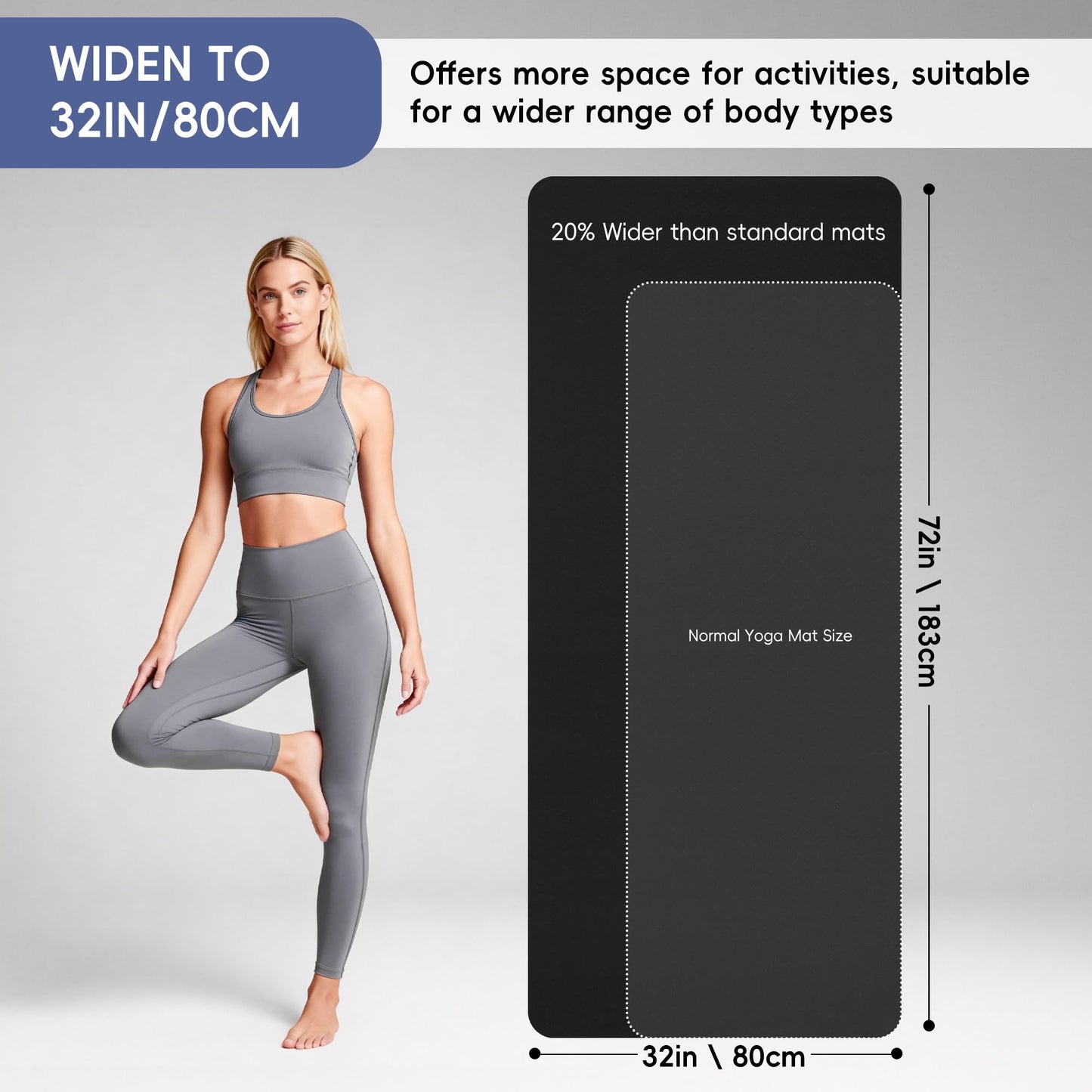 Wimwum Extra Wide Yoga Mat 72" x 32", 6mm Non Slip TPE Exercise Mat with Carrying Strap, Large Workout Mat for Yoga, Pilates, Stretching, HIIT & Home Gym, black