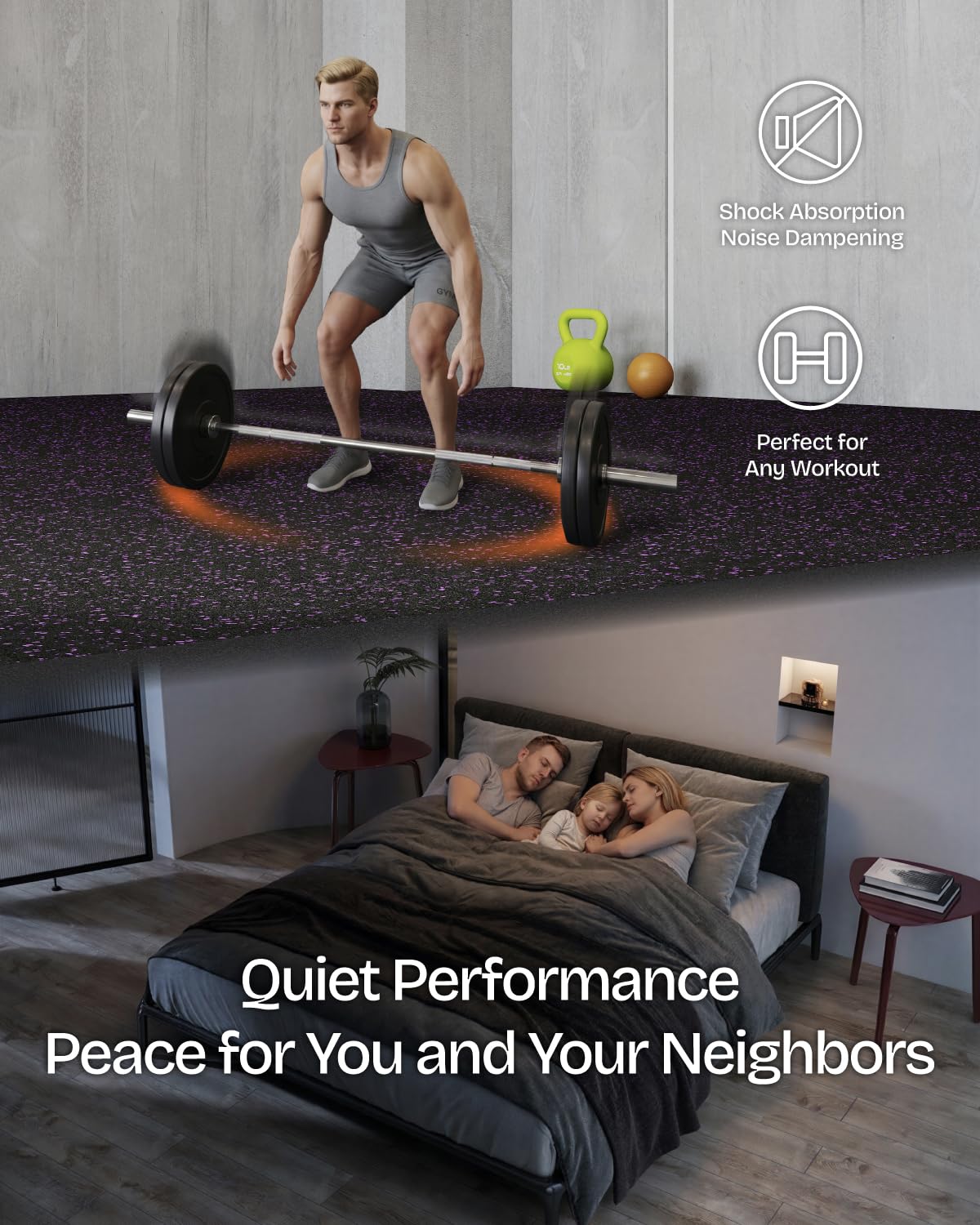 Vivaluz 0.56 Inch Thick 48 Sq Ft Gym Flooring for Home Gym, 12 Tiles Robust Rubber Top with Eva Foam Exercise Equipment Mats, Protective Flooring Puzzle Mat for Fitness Room