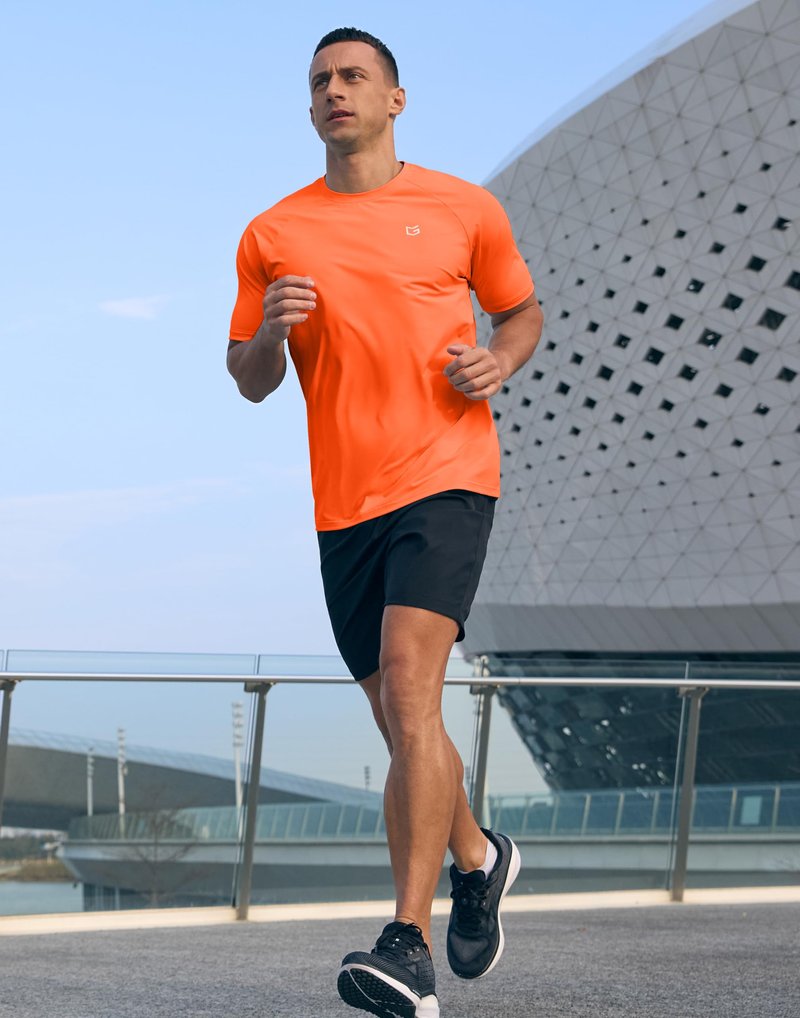 G Gradual Men's Athletic Workout T-Shirts Moisture Wicking Cooling Running Shirts Short Sleeve Performance Tee for Gym Tennis(Orange,XL)