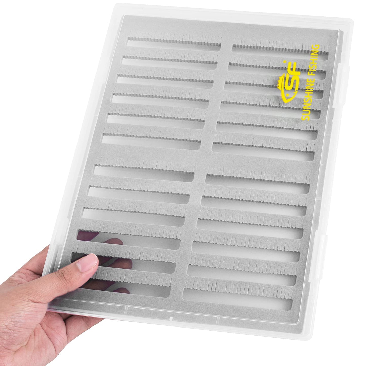 SF Collection Fly Boxes Clear Fly Fishing Box Extra Large Capacity Fishing Competition Hook Tackle Ice Fishing Jig Head Boxes, Slit Foam 2 Pack Size A4