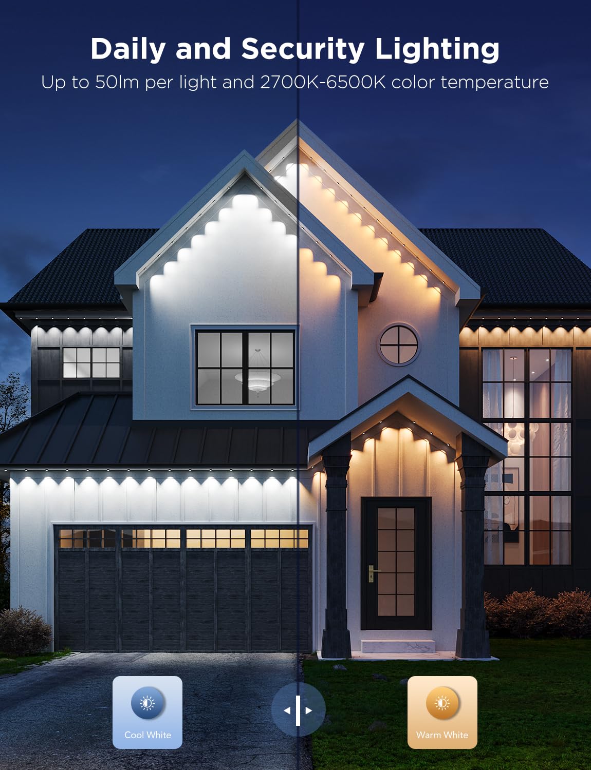 Govee Permanent Outdoor Lights Pro, 200ft with 120 RGBIC LED Lights for Daily and Accent Lighting, 75 Scene Modes for Patio Decor, IP67 Waterproof, Works with Alexa, Google Assistant, Matter, White