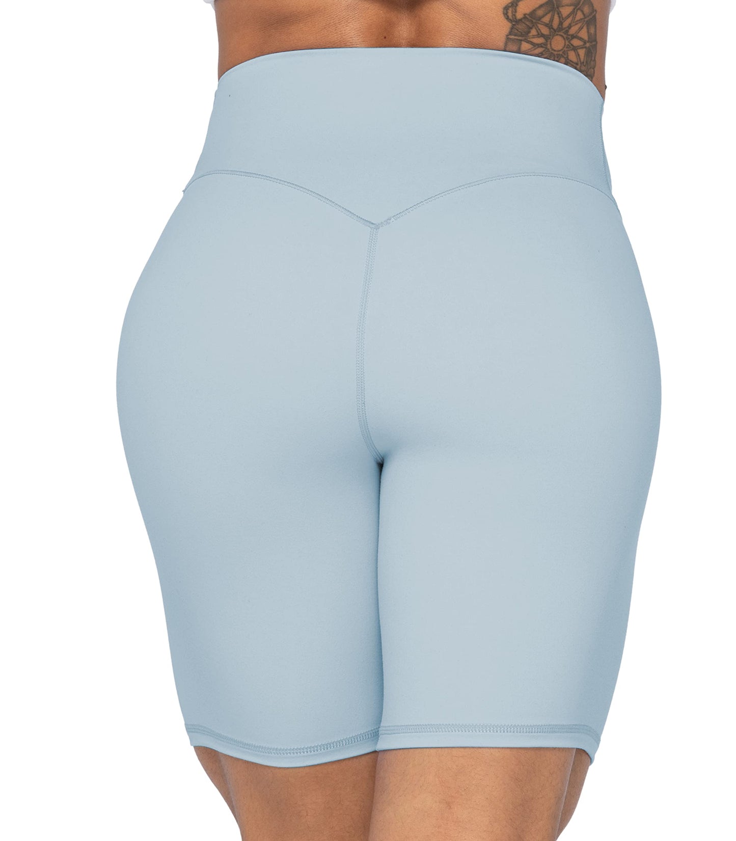 Sunzel 8" High Waist Biker Shorts for Women No Front Seam Soft Yoga Workout Gym Bike Shorts Tummy Control Squat Proof Light Blue