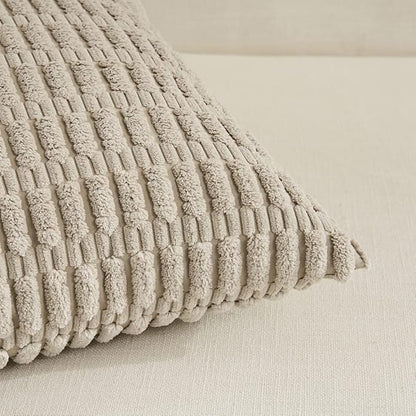 Fancy Homi Taupe Decorative Throw Pillow Covers 14x24 Inch for Living Room Couch Bed Sofa, Rustic Farmhouse Boho Home Decor, Soft Striped Corduroy Square Cushion Case 35x60 cm