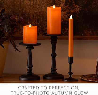 Luminara Taper, 1" x 9.5" AA Battery Wax Flameless Candle w/Timer, Remote Available Russet Orange Flickering White LED Light Flame, Home Decor for Halloween Fall Indoor Candlestick Decoration