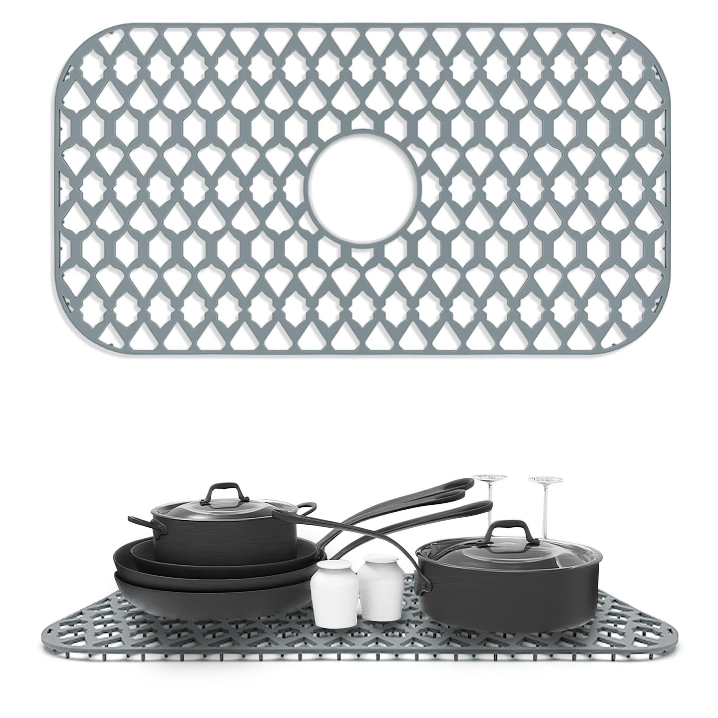 Sink Protectors for Kitchen Sink 13x11 &16x12 & 18x16 & 19x14 & 21x16 & 22x13 & 24x13 & 25x16 & 26x14 & 28x14 & 30x16, Silicone Sink Mat Grid (26"x14", Center Drain)
