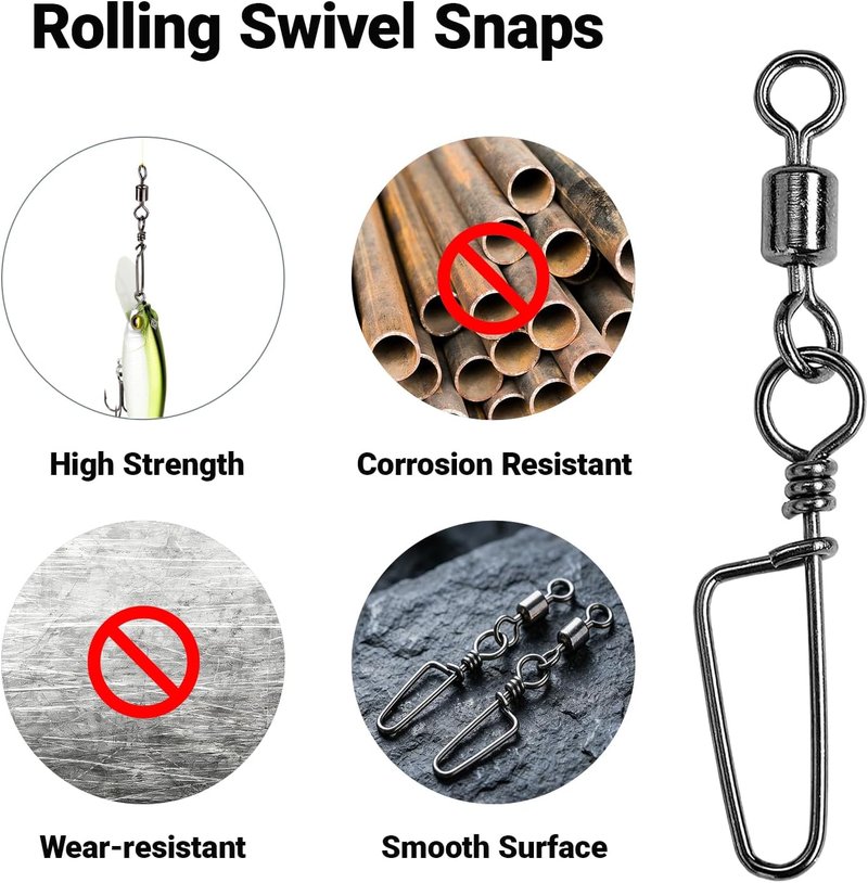 High-Strength Fishing Snaps - Stainless Steel Barrel Swivels | Freshwater Lure Connector