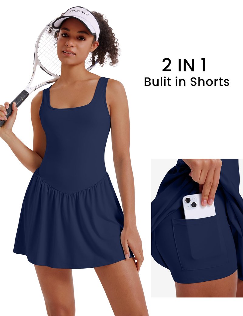 Desol Summer Tennis Dress for Women, Athletic Golf Bodycon Shorts Summer Active Dress Workout Skort Graduation Blue M