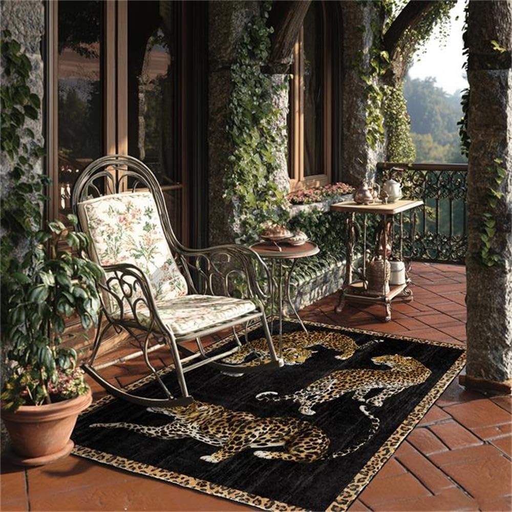 UUYDFH Black Cheetah Area Rug 2 by 3ft Small Leopard Rugs Washable Non-Slip Decorative Indoor Wildlife Animal Floor Mats for Bedroom Bathroom Doormats