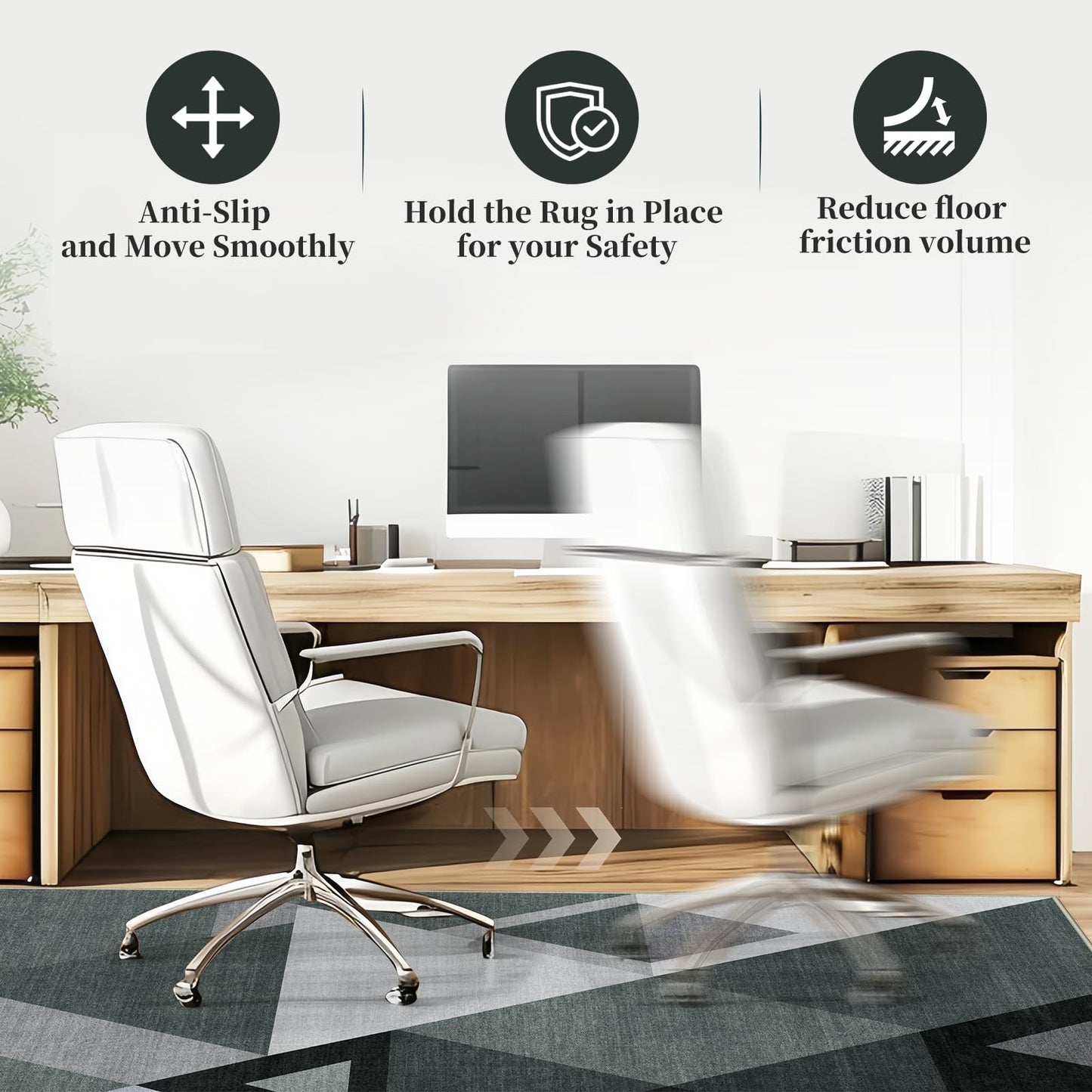 Office Chair Mat for Hardwood Floor & Tile Floor,48"X 60" Heavy Duty Desk Chair Mat for Hard Floors, Under Desk Rug for Rolling Computer Chair,Anti Slip,Low Pile Carpet Floor Protector-Triangle