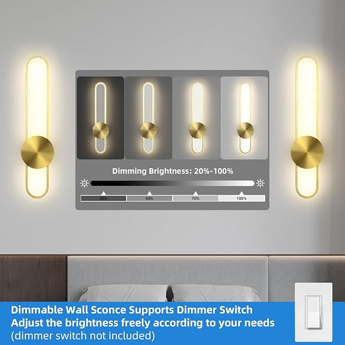 JAYMP Modern Wall Sconce Dimmable LED Wall Light Fixture, Hardwired Wall Lamp for Living Room, Dining Room, Bedroom, Hallway, Lobby, Entryway (Brushed Black, H110cm/43.3inch)