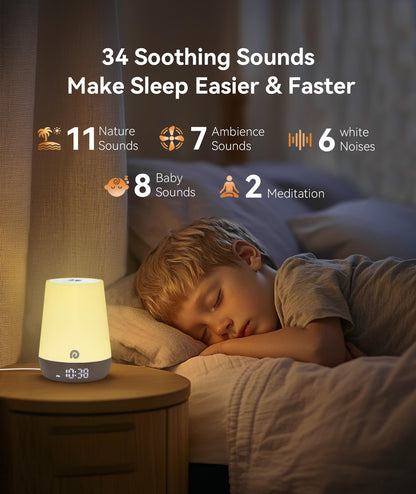 Dreamegg Sound Machine Baby - White Noise Sound Machine Baby With Night Light, Ok to Wake Alarm Clock, 34 Soothing Sounds, Sleep Trainer, Routine Builder, App Control for Kids Nursery Sleeping Bedroom