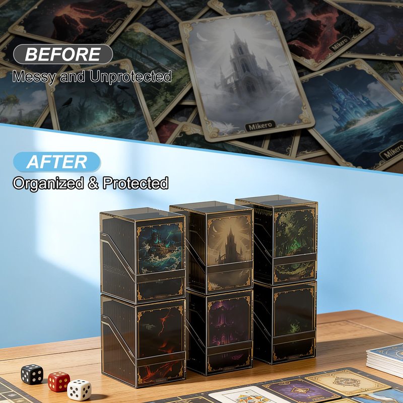 Mlikero Card Deck Cases, 6 Pack Acrylic Commander Deck Box Holding 100+ Sleeved Cards with 6 Dividers, Sturdy Card Storage Box Fit for MTG, TCG, Sports Cards (Black)