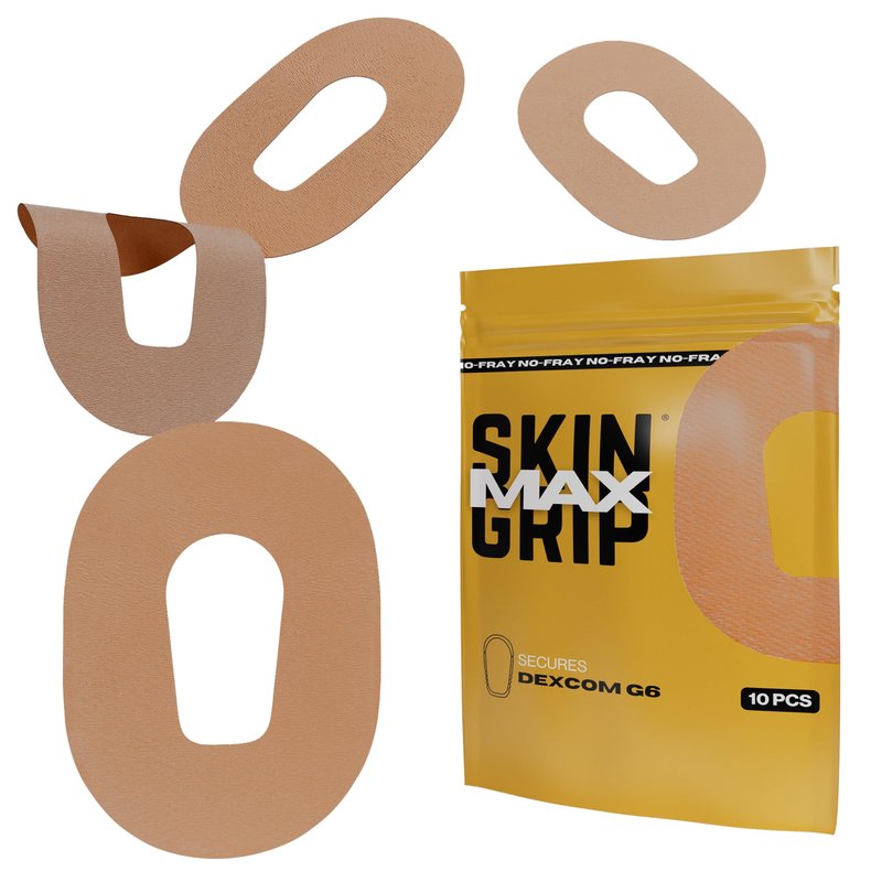 Skin Grip MAX Adhesive Patches Compatible with Dexcom G6 CGM – Pre-Cut, Non-Fraying, Extreme Adhesive Medical Tape – CGM Senor Cover, Waterproof & Sweatproof for 10-14 Days – 10 Pack, Tan