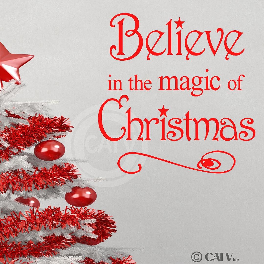 Believe in The Magic of Christmas Vinyl Wall Art Decals Sayings Words Lettering Quotes Home Decor (Red, 15.5x16)