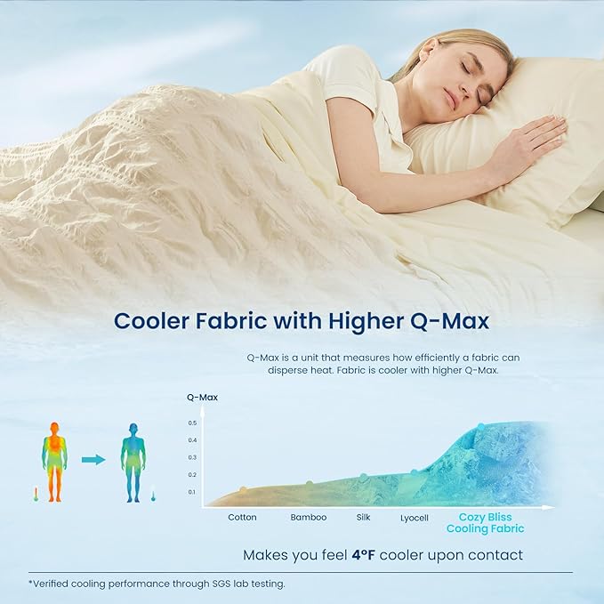 Cozy Bliss Cooling Comforter Seersucker Plaid Twin, Q-Max 0.4 Reversible Lightweight Cooling Blanket, Breathable Silk Smooth Summer Bedding Quilt for Hot Sleepers Night Sweats Khaki