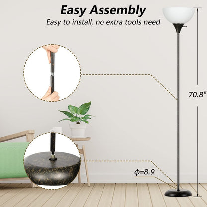 Floor Lamp, Standing Lamp for Bedroom, Drop-Resistant White Lampshade, Rotary Switch, Industrial Metal Floor Lamp for Living Room Bedroom Study Office Kid’s Room