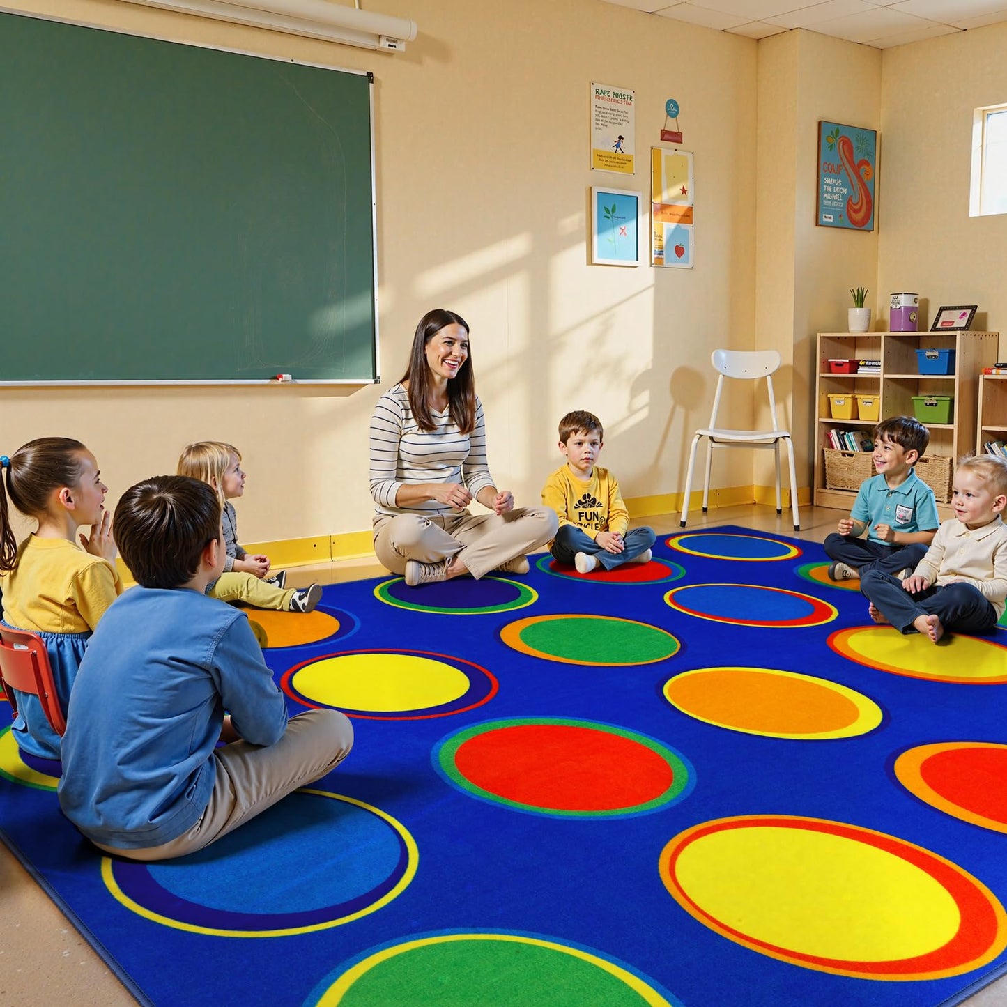 LIVEBOX Sitting Spots Kids Classroom Rug, Washable School Learning Area Rugs, Colorful Preschool Kids Classroom Carpet Non-Slip Playroom Mat for Daycare Learning, 6'x9'(Seats-20)