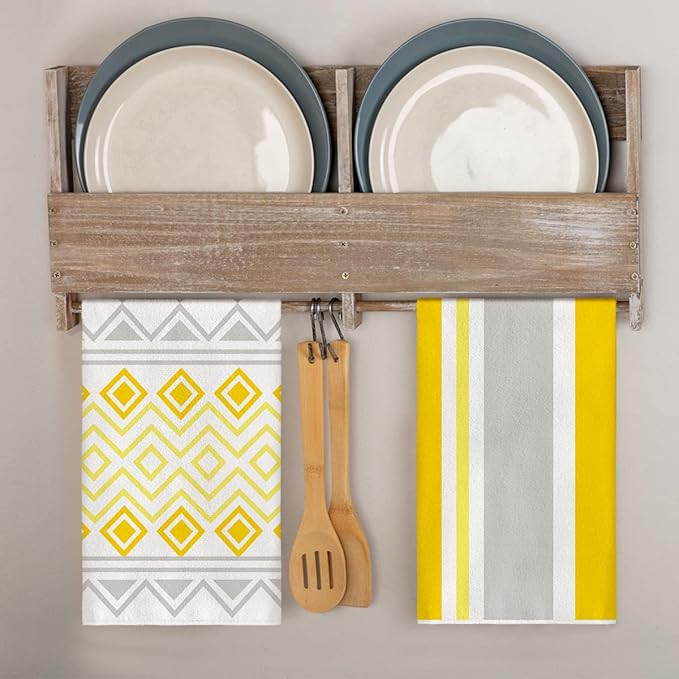 Artoid Mode Yellow Stripes Home Sweet Home Boho Summer Kitchen Towels Dish