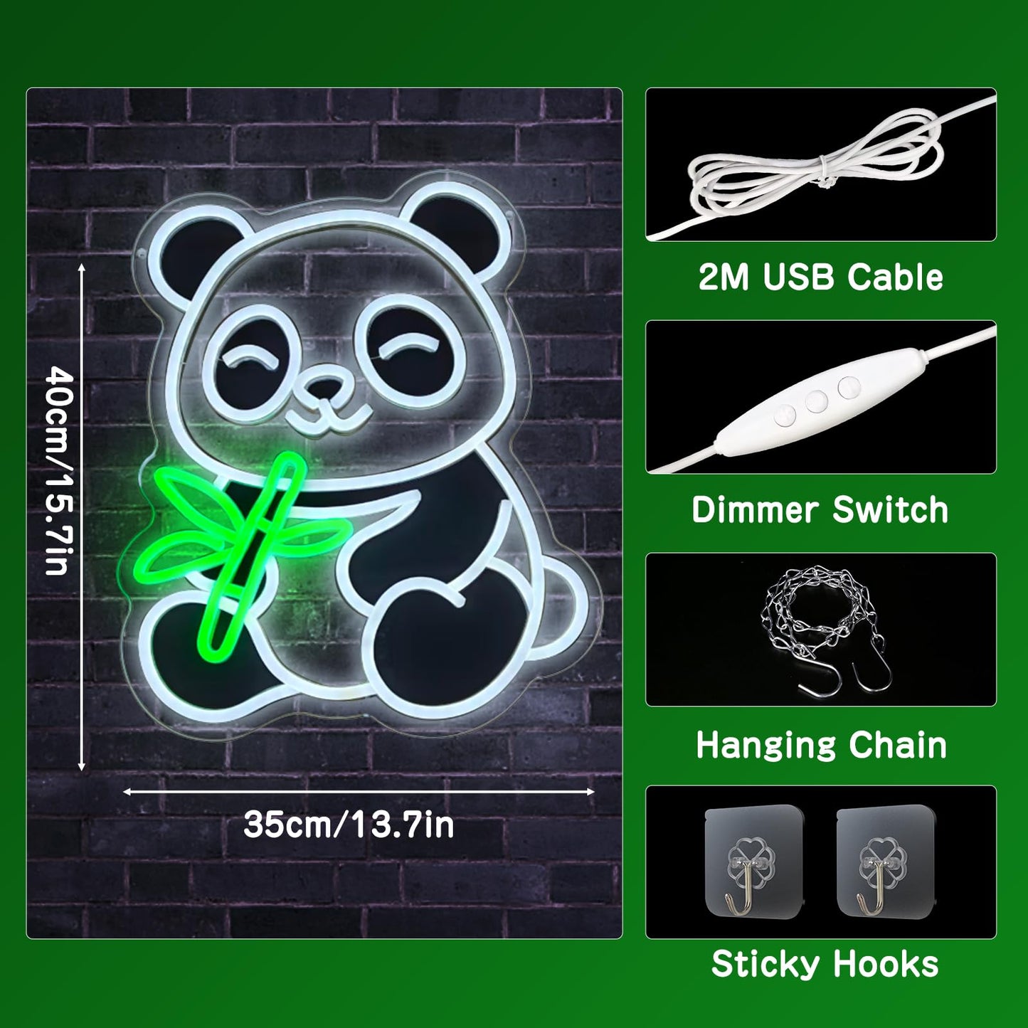 Cute Panda Neon Signs for Bedroom Wall Decor, 15" x 12" USB Powered LED Panda Neon Light with Dimmer Switch for Game Room Man Cave, Animal Gifts for Girls Boys Birthday Christmas Party