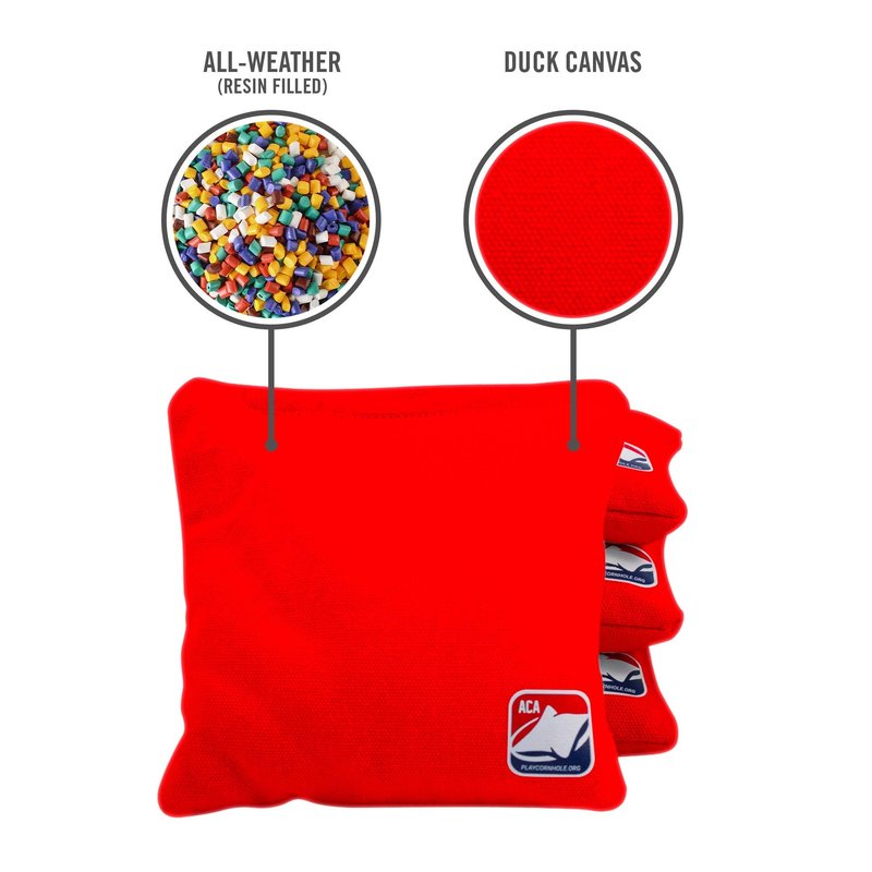 ACA Daily 66x Regulation Cornhole Bags Weather Resistant Resin Filled 6x6 Set of 4 Red