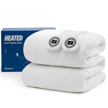 Bedsure Heated Mattress Pad King - Bed Warmer with Memory & Preheat Functions, 12-Hour Auto Off & 10 Heat Settings, Dual Controllers, Fast Heating, Brushed Electric Mattress Pad King, 78"x80"