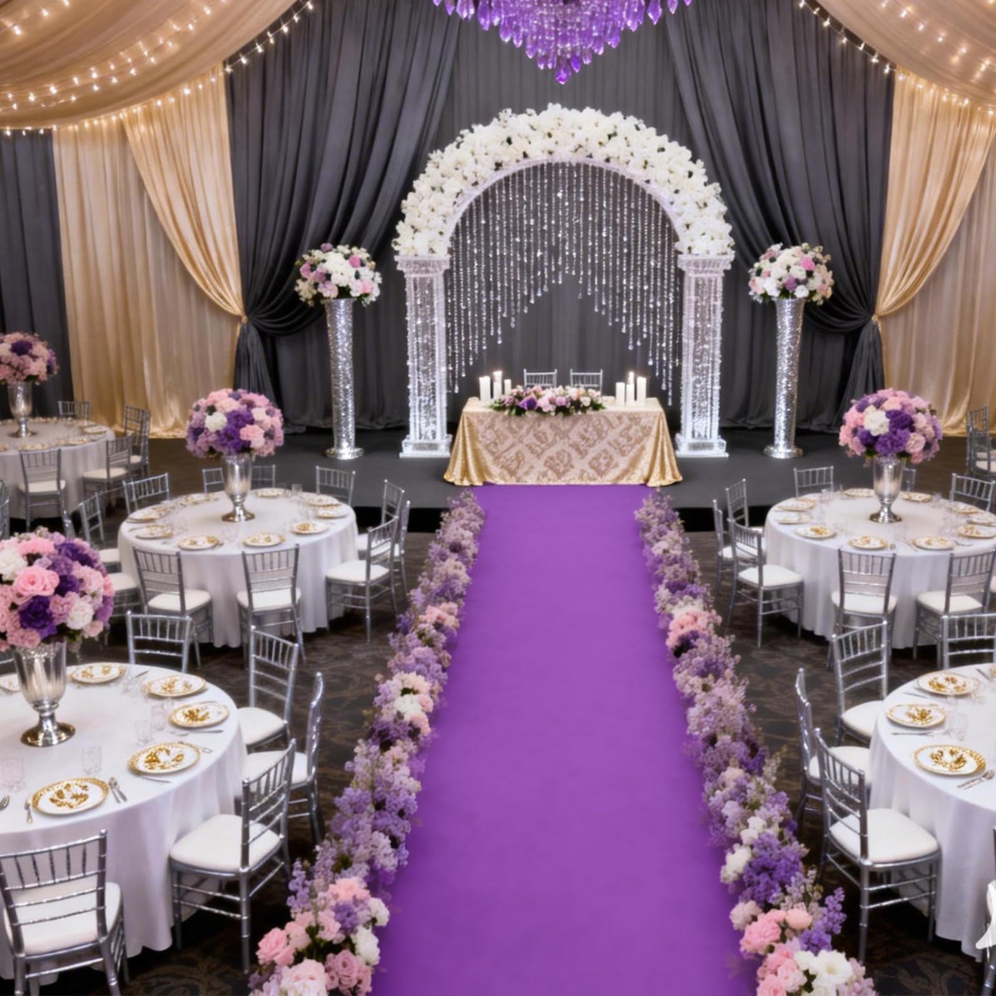 Purple Carpet Runner for Party 140GSM Polyester Fabric Carpet Runner Decorations for Hollywood Theme Party, Runway Rug Prom Aisle Rug (Purple, 3 X10 FT)
