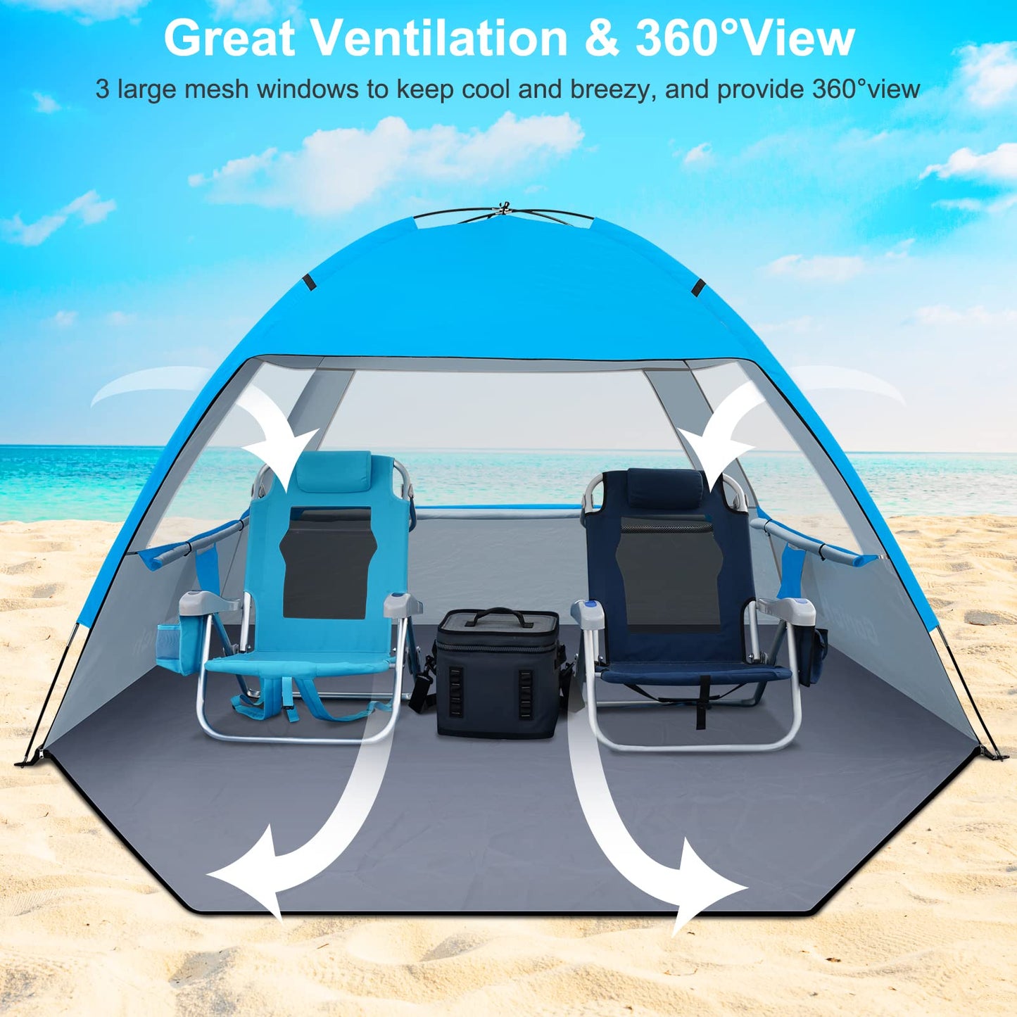 Gorich Beach Tent Sun Shelter for 3/4/6/8/10 Person with UPF 50＋ UV Protection, Lightweight & Easy Setup Beach Shade Canopy, Portable Beach Shade Tent Beach Cabana
