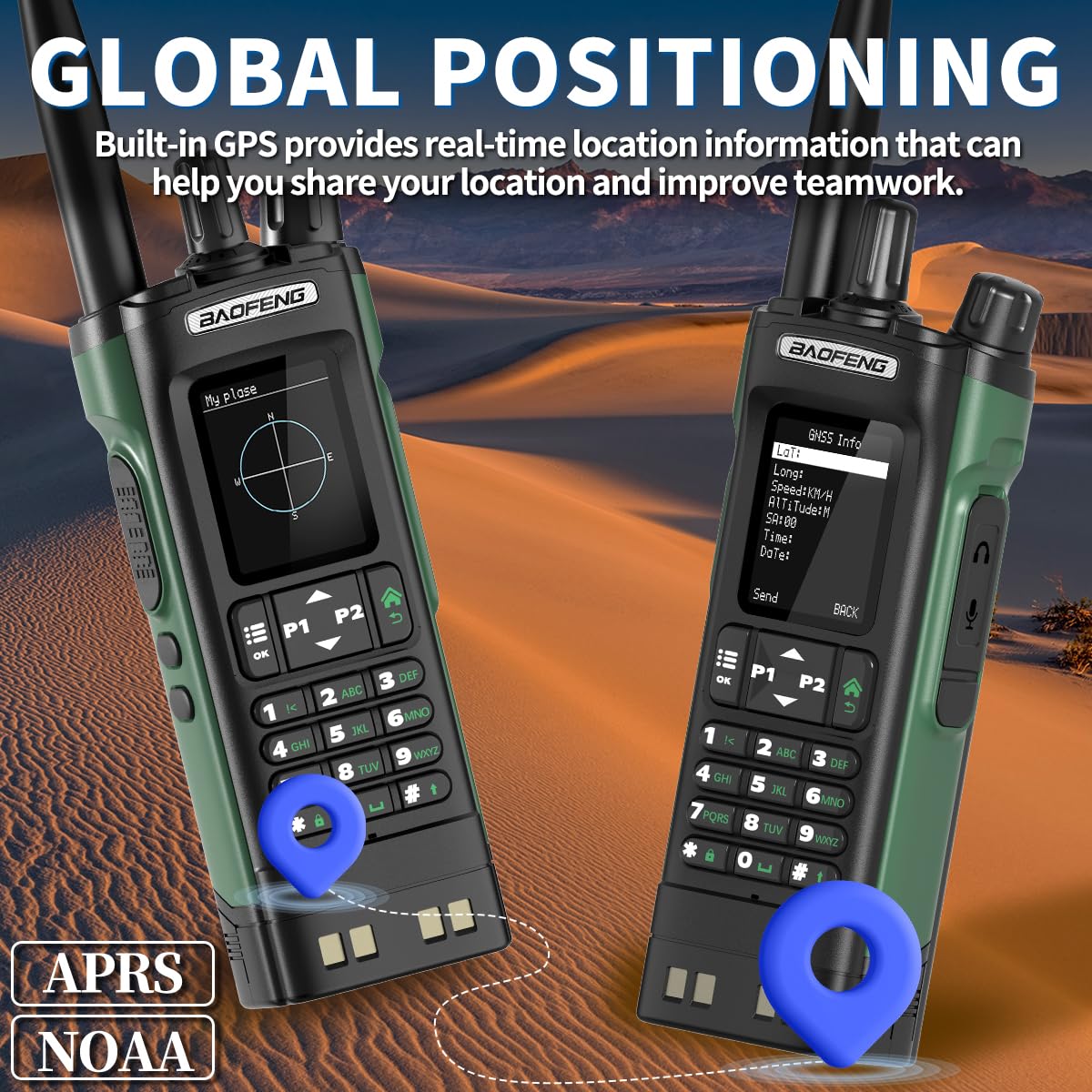 BAOFENG DM32 DMR Radio Ham Radio Handheld Rechargeable Walkie Talkies Long Range DM32UV Two Way Radio NOAA Weather Radio with GPS, Copy Frequency Battery USB-C Charger with Radio Holster (2Pack)