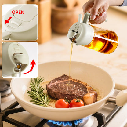Olive Oil Sprayer for Cooking, 470ml 2 In 1 Glass Oil Dispenser/Pour Bottle, Kitchen Accessories, Kitchen Gadgets for Air Fryer, Salad, BBQ (Black)