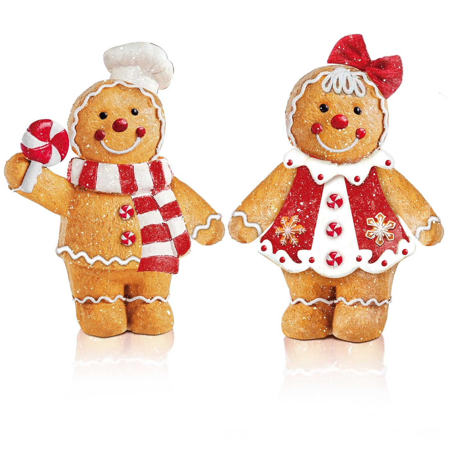 Moucuny 2 Pieces Christmas Gingerbread Decorations Christmas Resin Gingerbread Man Figurines with Chef Hat Candy Bow Scarf Gingerbread Table Decor Christmas Decor for Home Kitchen Mantel Decorations