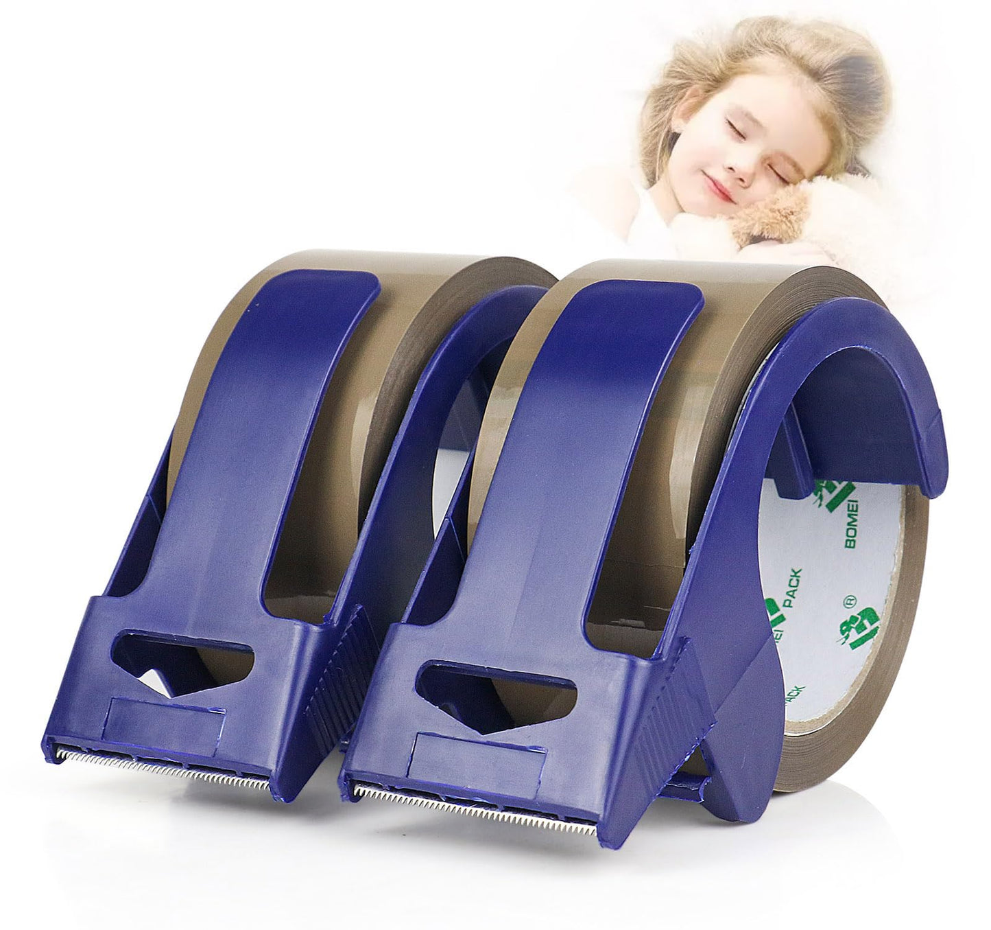 BOMEI PACK 2 Rolls Brown Noiseless Heavy Duty Packing Tape with Blue Dispenser, Packaging Tape 1.88 Inches x 60Yards, Industrial Grade Shipping Tape for Moving Packaging Shipping, Office & Storage