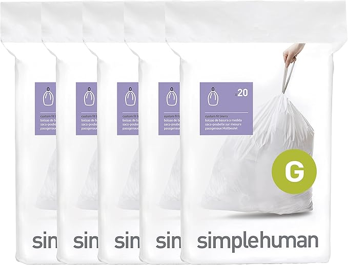 simplehuman Code G 100 Count, Dispenser Pack Custom Fit Liners, Drawstring