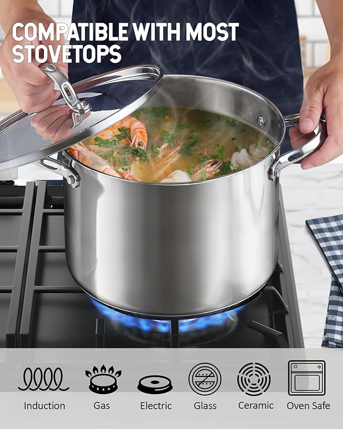 Cooks Standard Classic 8 Quart Stock Pot with Lid, Stainless Steel Pasta Pot