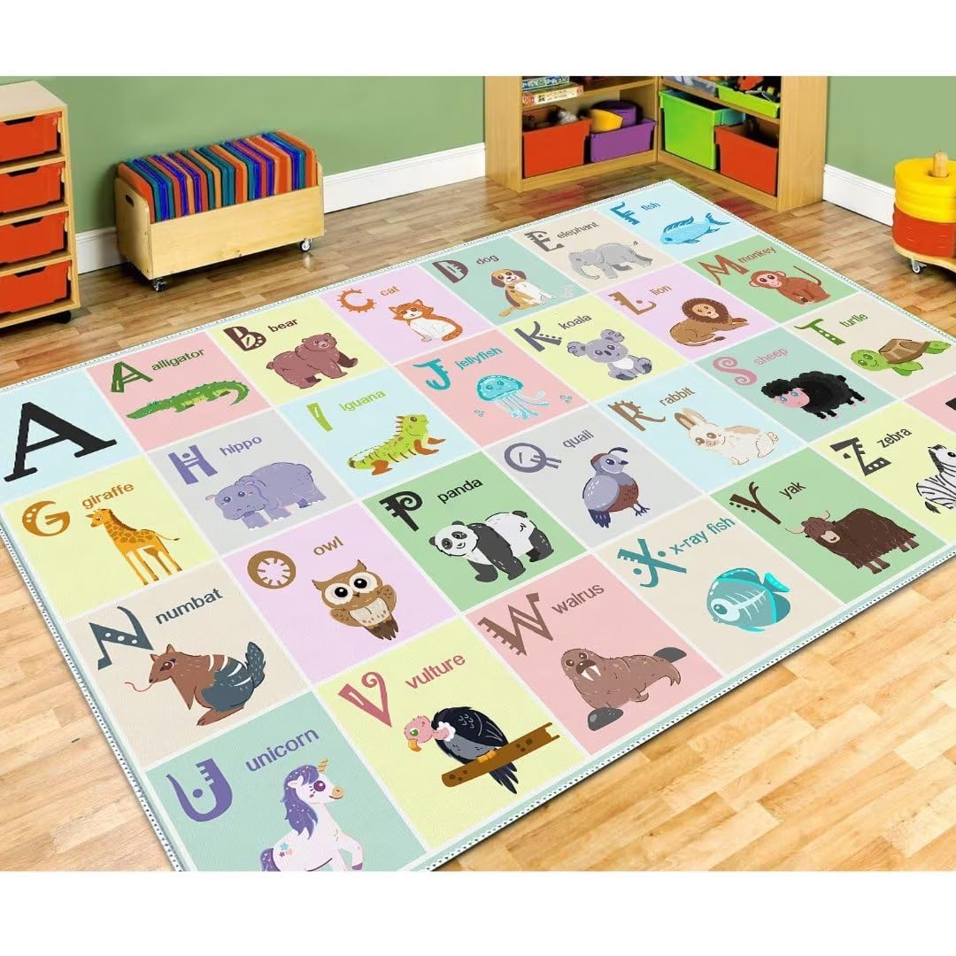 YLZLDKH ABC Alphabet Rug Carpet for Kids, Educational Area Rugs for Classroom, Alphabet Animal Play Mat for Playroom and Bedroom (47x71In)
