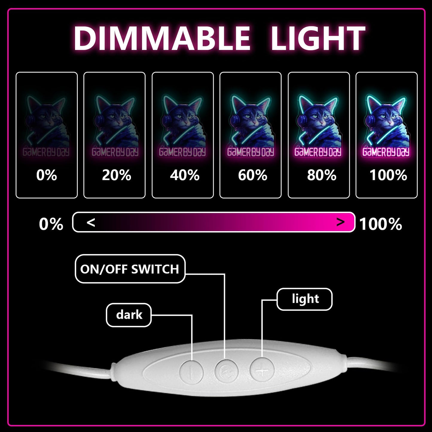 RuCvixkt Gamer By Day Cat Neon Sign, Cool Gaming Cat LED Light, Neon Signs Wall Decor for Game Room, Man Cave, Bedroom, Bar, Gift for Boys Girls Birthday Party Christmas